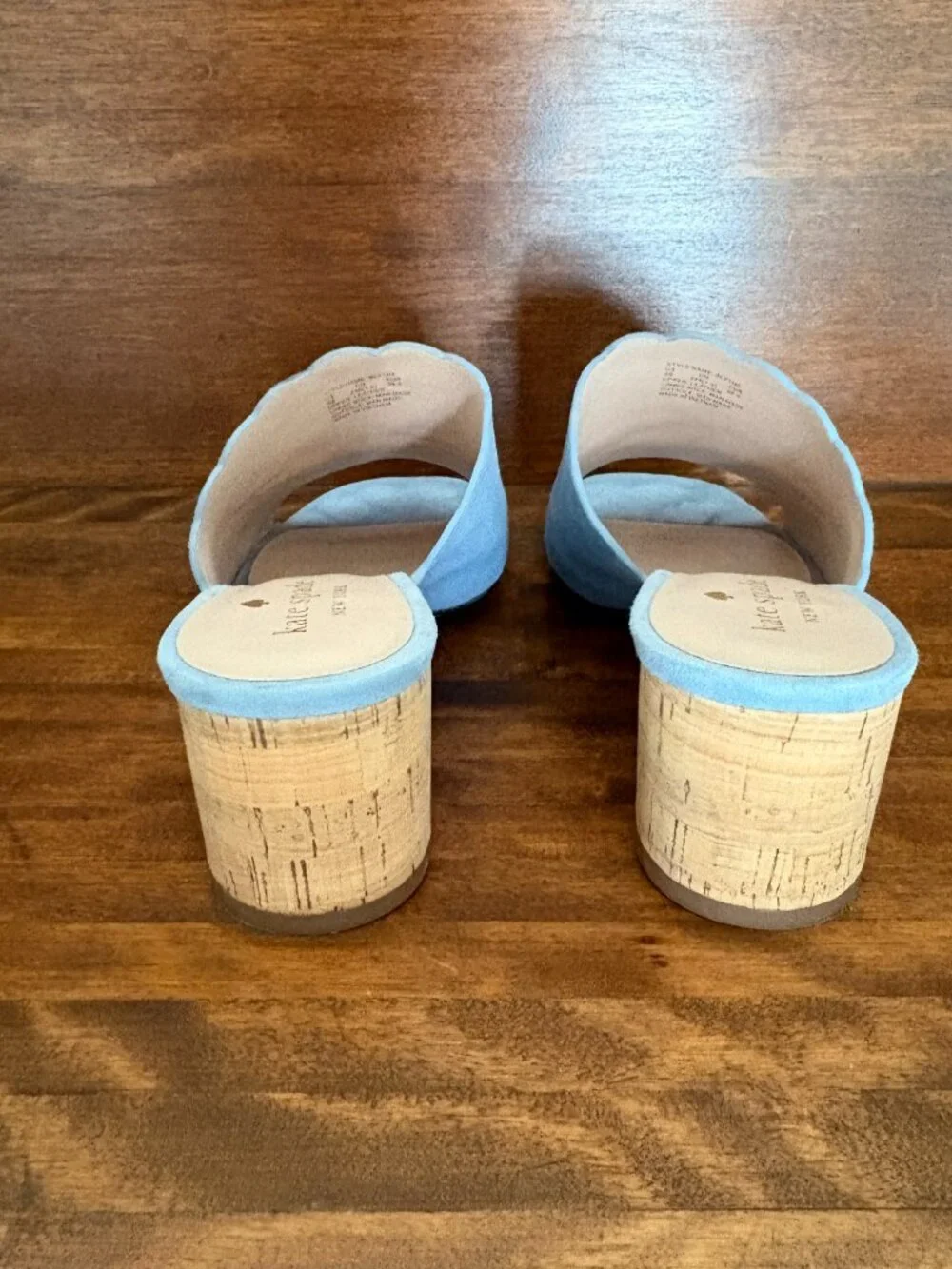 Kate Spade Blythe Blue Suede Scallop Cork Block Heel Mule Sandals Coastal Chic 8